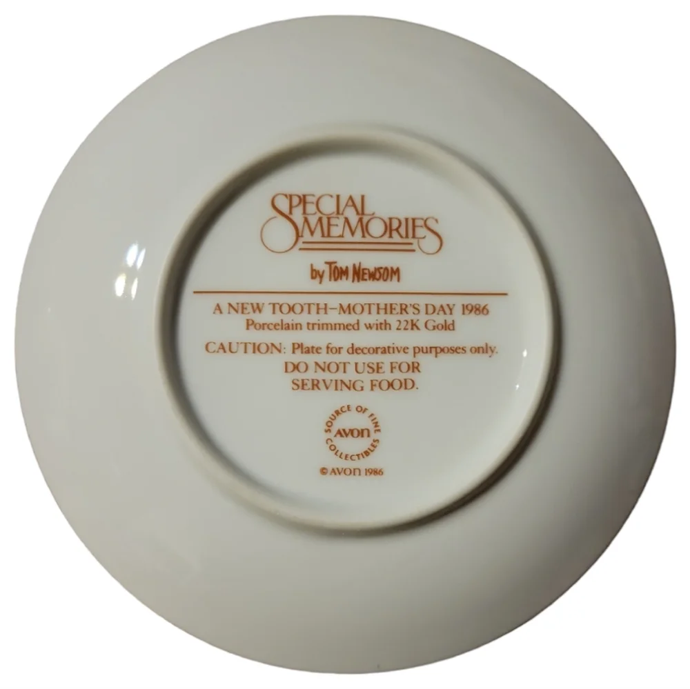 Vtg 86 Avon Mother's Day Plate A New Tooth Porcelain 22 Kt Gold NIB